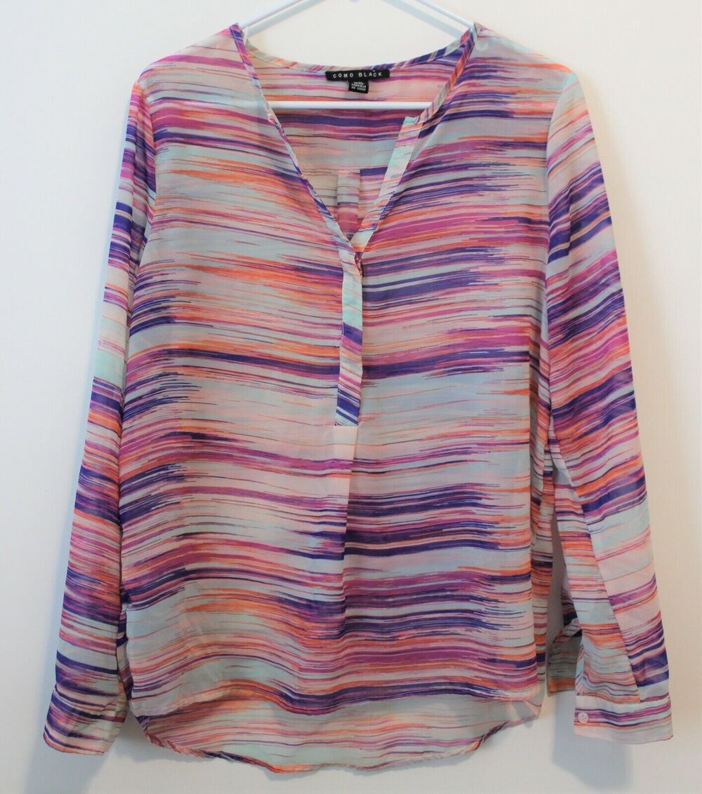 COMO BLACK Women's Long Sleeve Multicolor Blouse Size M Pre-Owned